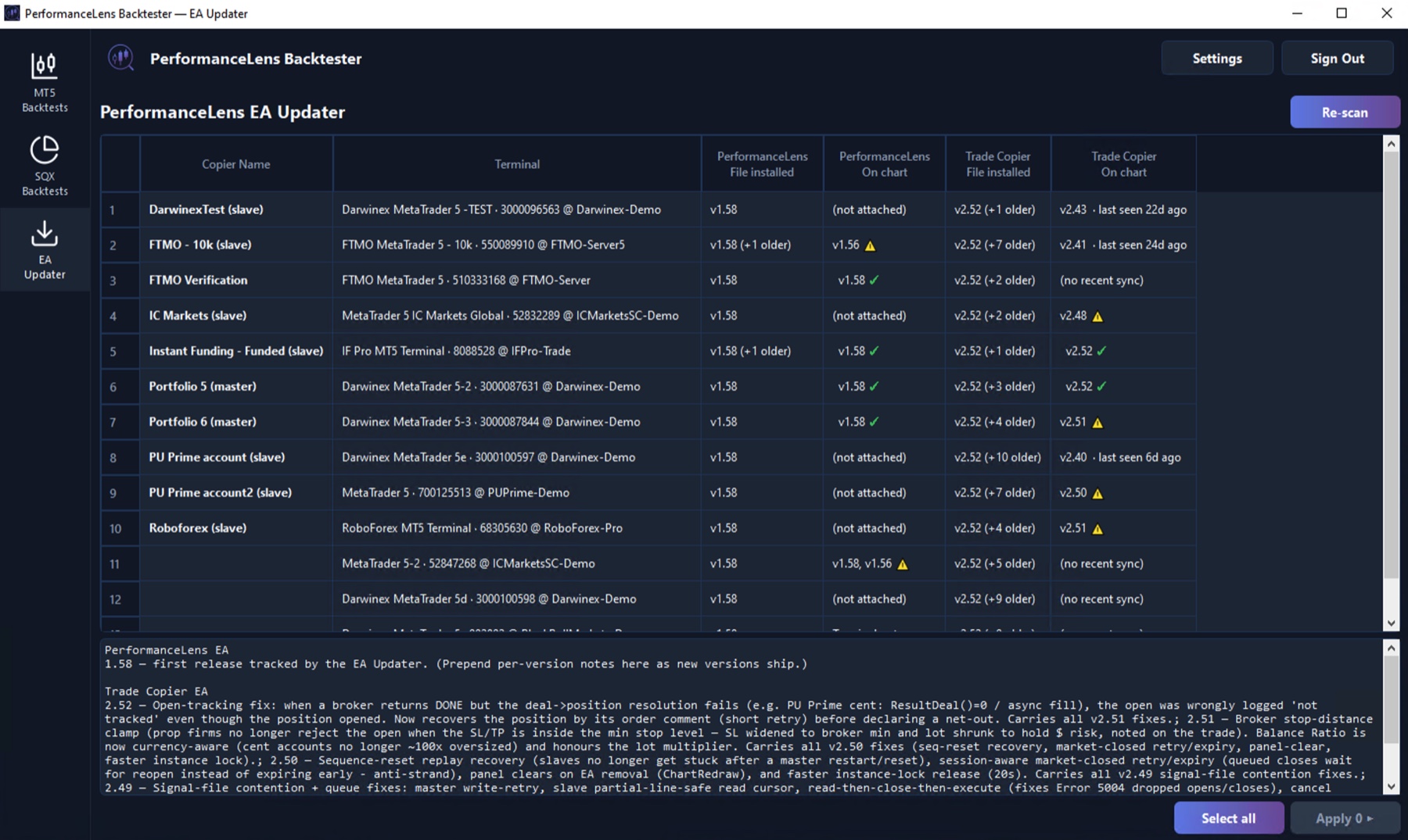 Desktop updater app for updating your EAs