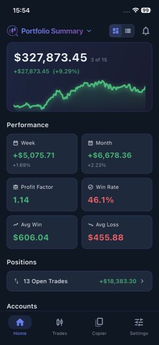 PerformanceLens for iOS portfolio summary